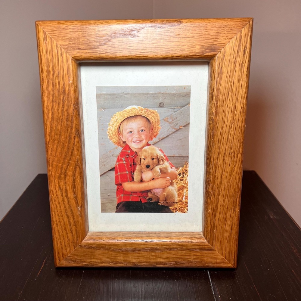VTG Oak Picture Frame Photo Storage Box Hinged Wood Frame Album farm  cottage